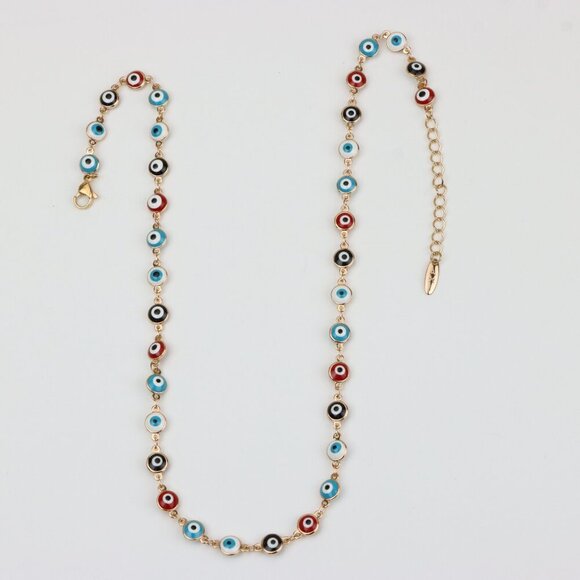 Colorful Evil Eye Necklace in Rose Gold Finish, Adjustable Chain, XPNL0389 - Picture 9 of 12